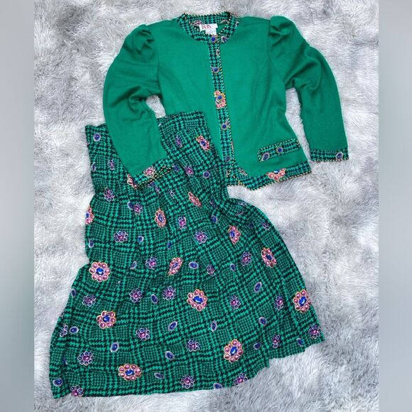 Vintage 80s/90s Size 14 2 Piece Skirt & Cardigan Suit Set - Picture 1 of 14